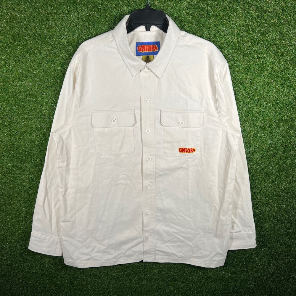 Empyre Mens Long Sleeve Button Down Work Shirt Cream White Denim Twill Medium